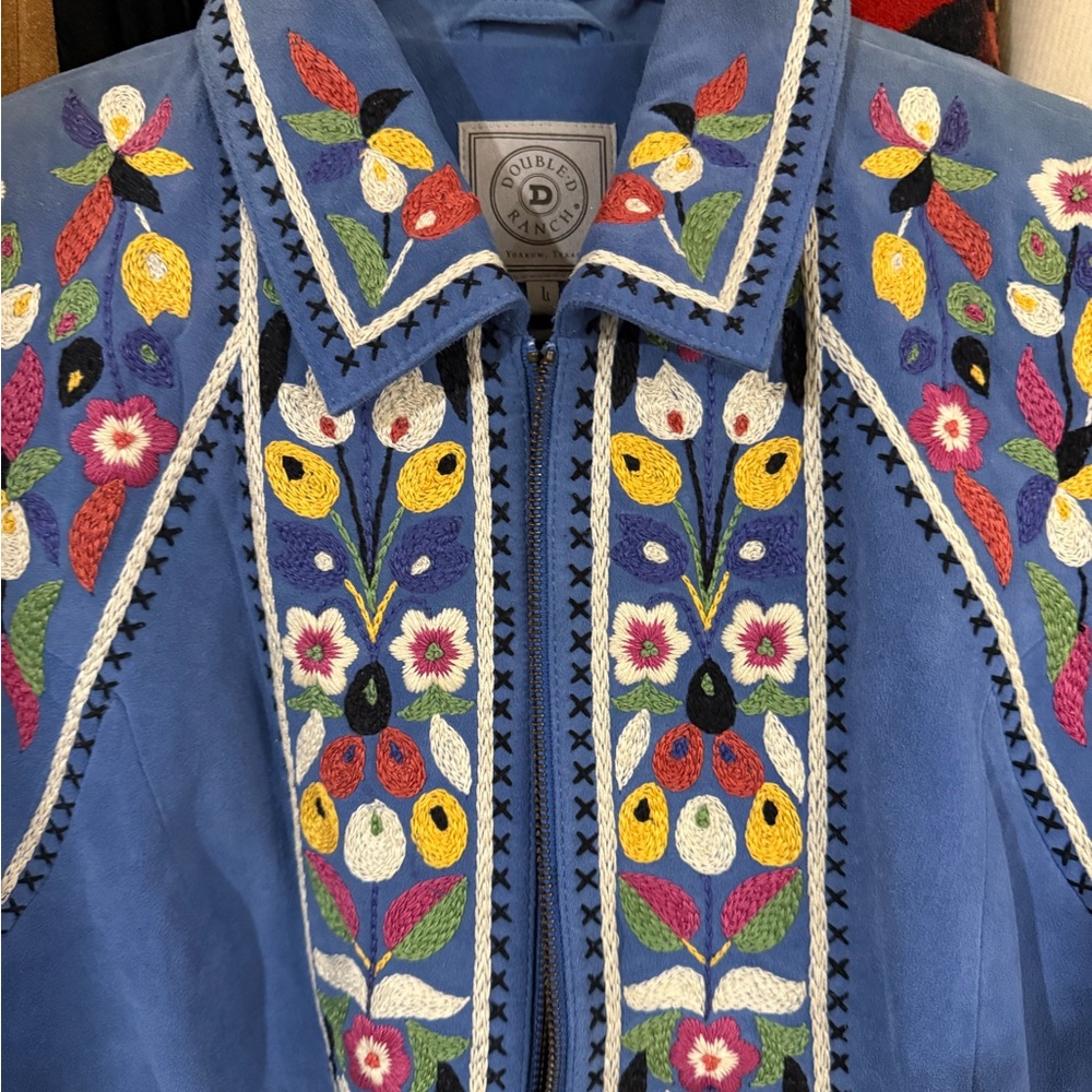 Double D Ranch Blue Floral Embroidered Bomber Jacket - Picture 2 of 4